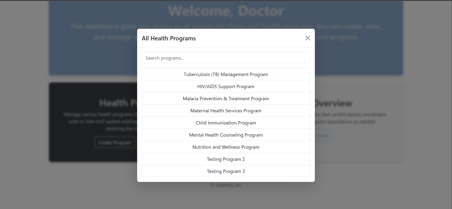 Health programs view