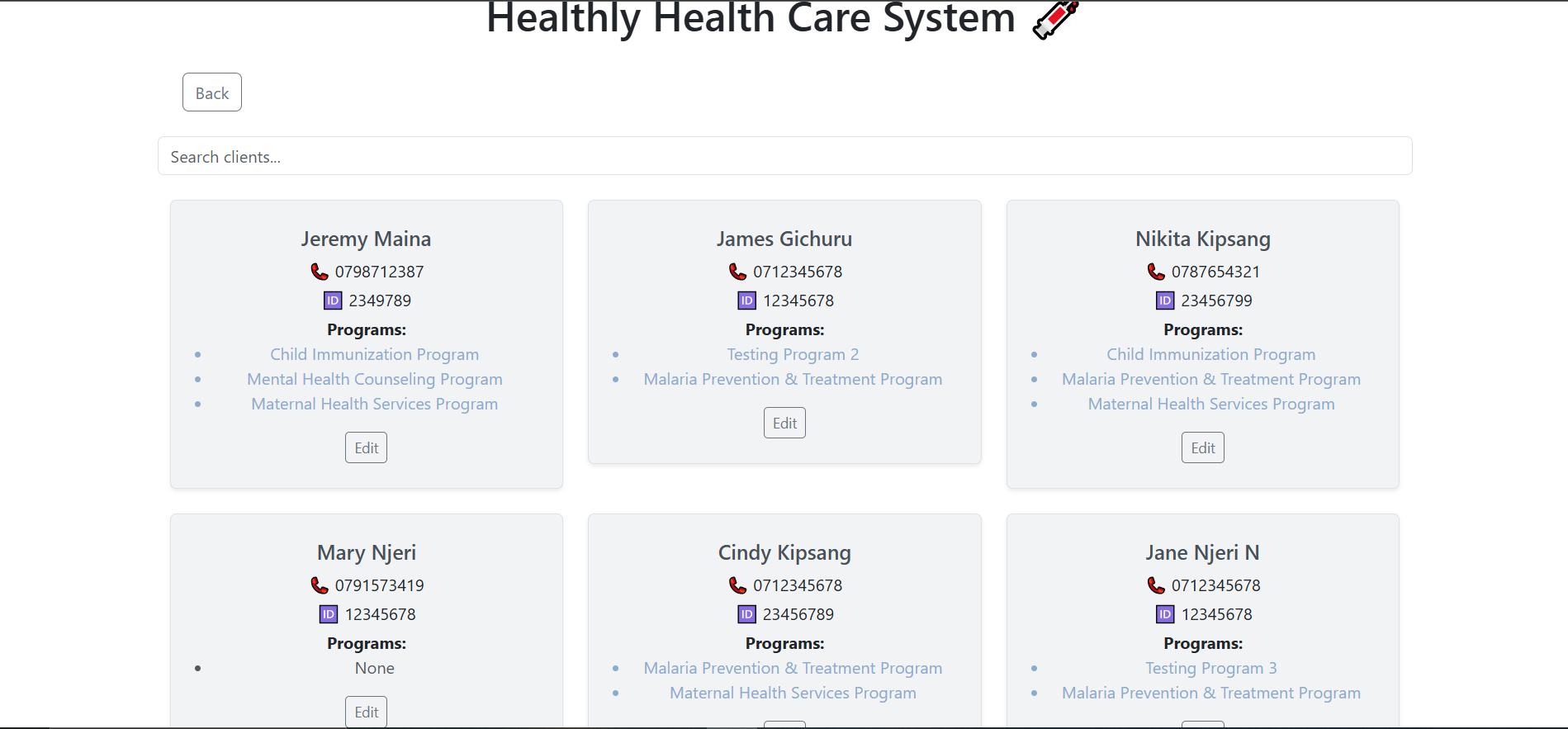 Client programs from doctor view