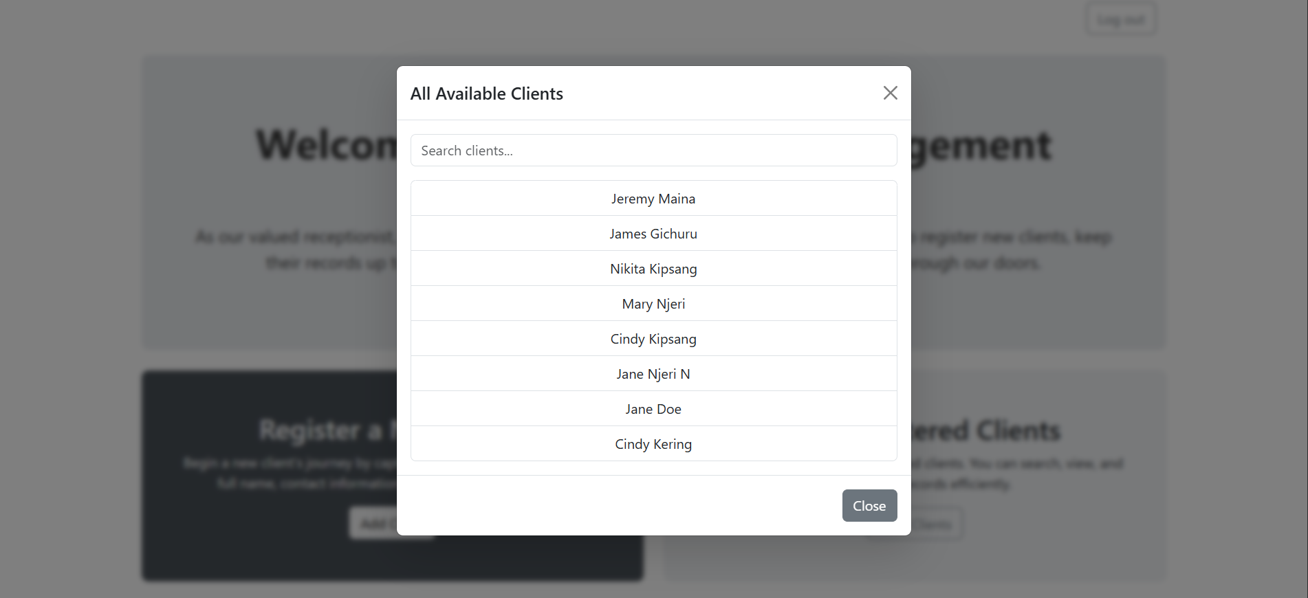Client list view